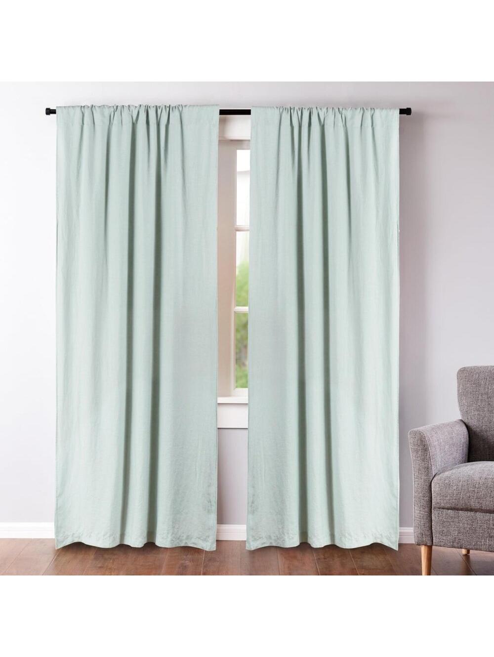 Levtex Home $130 French Flax Linen Pair of 50x84" Curtain Panels Spa Green Lined